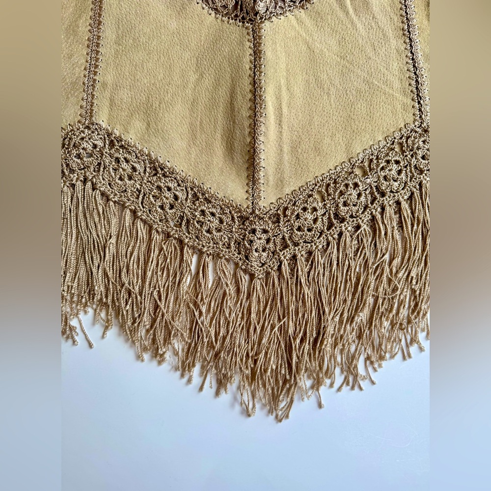 Lee Magraw Collection Vintage Suede Fringe Midi Skirt Beige Size 10 - Picture 14 of 16